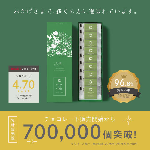 おかげさまで多くの方に選ばれています。楽天レビュー評価4.70/チョコレート販売開始から700,000個突破!