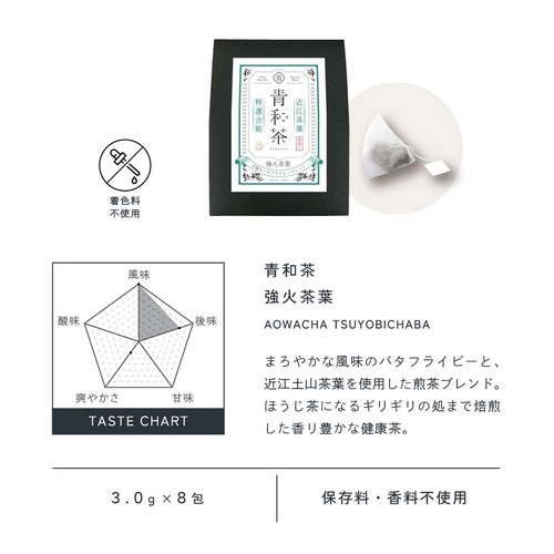 青和茶。「アントシアニン」＋「茶カテキン」2種類のポリフェノールが摂れる青い健康茶です。