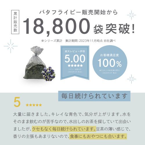 バタフライピー販売開始から累計販売数18,800袋突破！楽天レビュー評価5.00お客様満足度100％。毎日続けられています。鮮やかで新鮮なもの。
