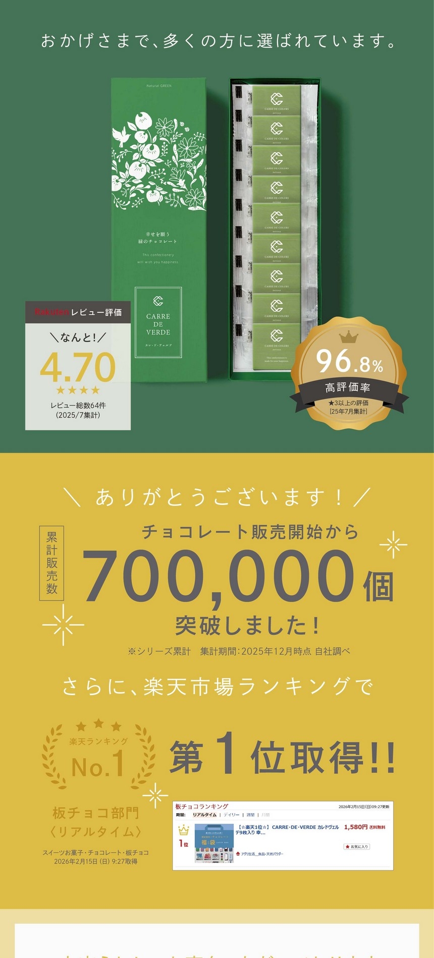 CARRE DE VERDE 幸せを願う緑のチョコレート - 健康な毎日は食事と運動